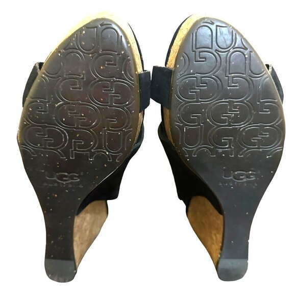 UGG Hazel Criss Cross Black Suede‎ Cork Wedge Slingback Sandals Boho Size 6 - Picture 10 of 11
